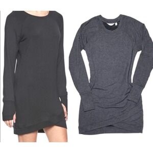 Athleta Criss Cross Sweatshirt Dress Charcoal Gray Thumbholes Lightweight Medium